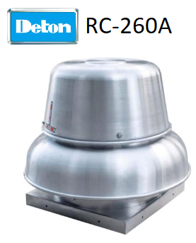 Ventilador tipo hongo modelo RC 260 descarga hacia abajo caudal 840 cfm, presion 0,5"ca potencia 0,25kW